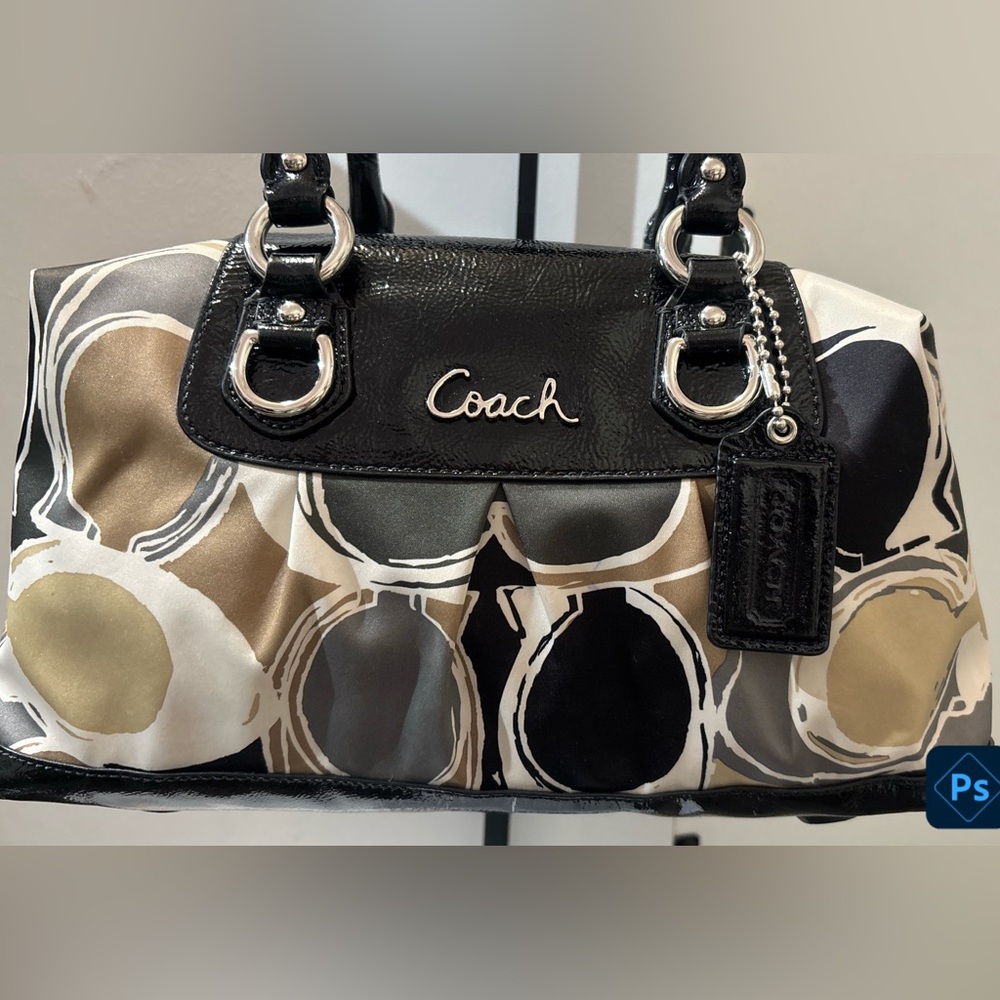 Coach Black and Cream C Design Satin Satchel